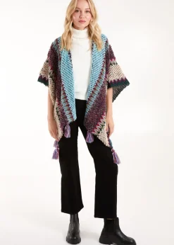 Blue Vanilla Light Blue Poncho With Tassel Detail