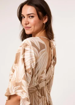 Blue Vanilla Mocha Printed Leaf Wide Leg Jumpsuit