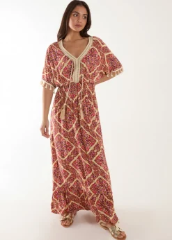 Blue Vanilla Multi Embellished Trim Maxi Dress