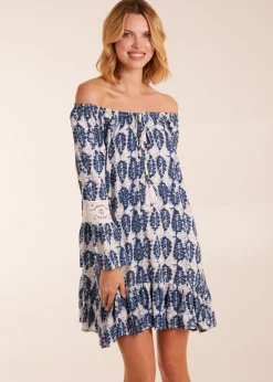 Blue Vanilla Multi Leaf Print Scoop Neck Dress