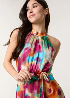 Blue Vanilla Multi Watercolour Halter Neck Maxi Dress