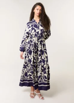 Blue Vanilla Navy Abstract Floral Print Maxi Dress