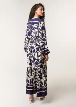 Blue Vanilla Navy Abstract Floral Print Maxi Dress