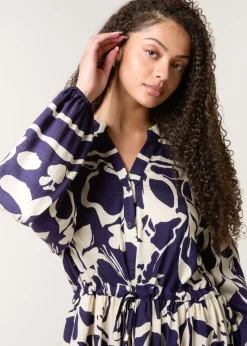 Blue Vanilla Navy Abstract Floral Print Maxi Dress