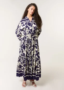 Blue Vanilla Navy Abstract Floral Print Maxi Dress