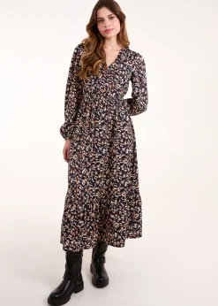 Blue Vanilla Navy Button Down Frill Hem Dress