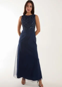 Blue Vanilla Navy Embellished Maxi Dress
