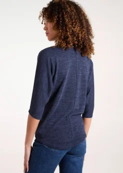 Blue Vanilla Navy Metallic Zip Front Top