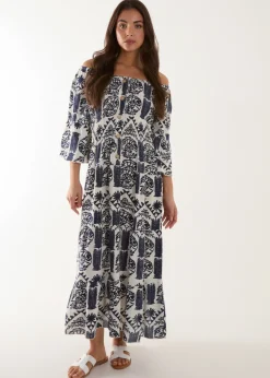 Blue Vanilla Navy Printed Coconut Button Dress