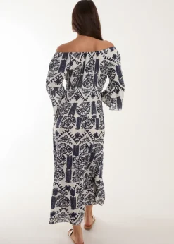 Blue Vanilla Navy Printed Coconut Button Dress