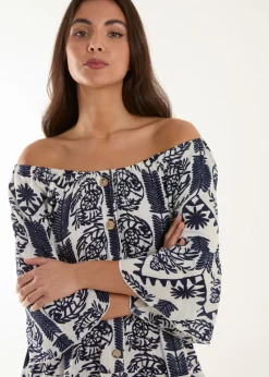 Blue Vanilla Navy Printed Coconut Button Dress
