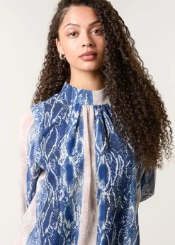 Blue Vanilla Navy Snake Skin High Neck Blouse