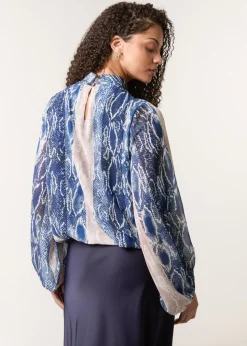 Blue Vanilla Navy Snake Skin High Neck Blouse