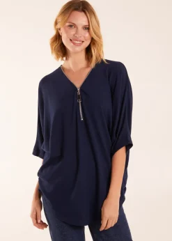 Blue Vanilla Navy Zip Front Top