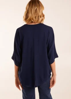 Blue Vanilla Navy Zip Front Top