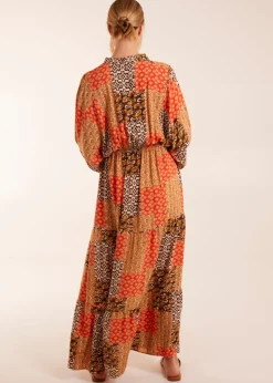 Blue Vanilla Orange Abstract Pattern Maxi Dress