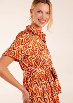 Blue Vanilla Orange Maxi Shirt Belt Dress