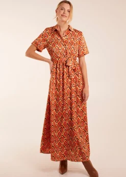Blue Vanilla Orange Maxi Shirt Belt Dress