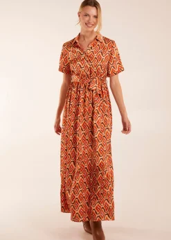 Blue Vanilla Orange Maxi Shirt Belt Dress