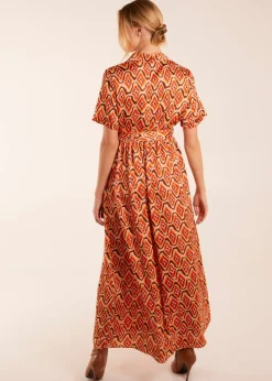 Blue Vanilla Orange Maxi Shirt Belt Dress