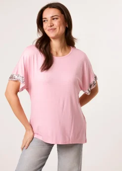 Blue Vanilla Pink Sequin Trim Oversized Top