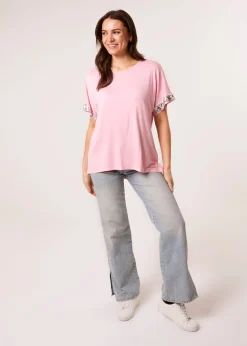 Blue Vanilla Pink Sequin Trim Oversized Top