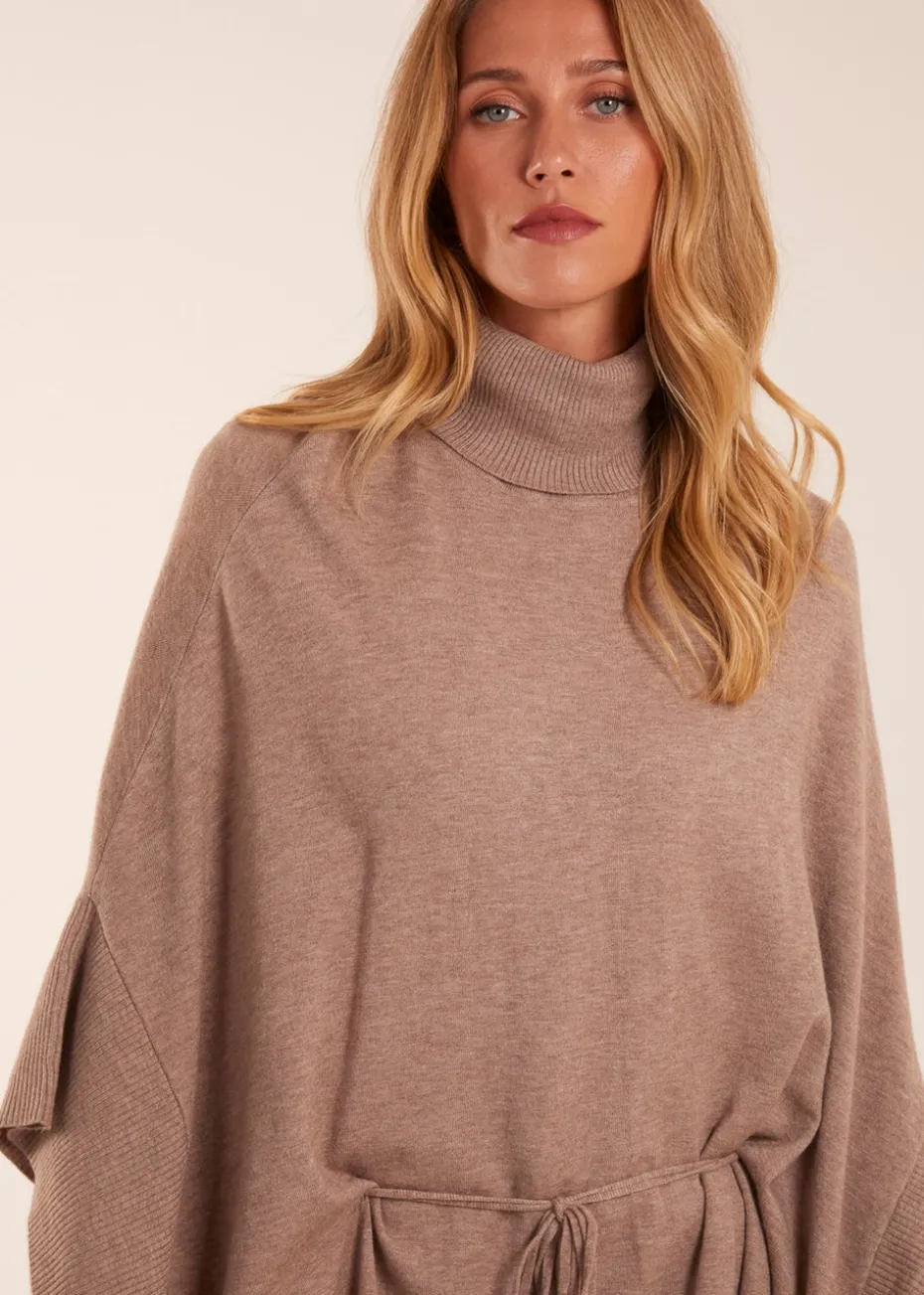 Blue Vanilla Roll Neck Drawstring Poncho