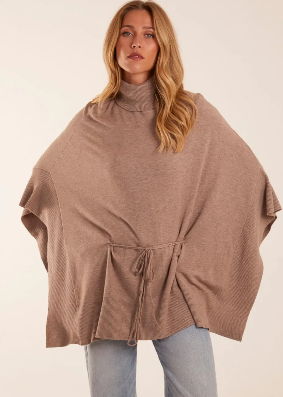 Blue Vanilla Roll Neck Drawstring Poncho