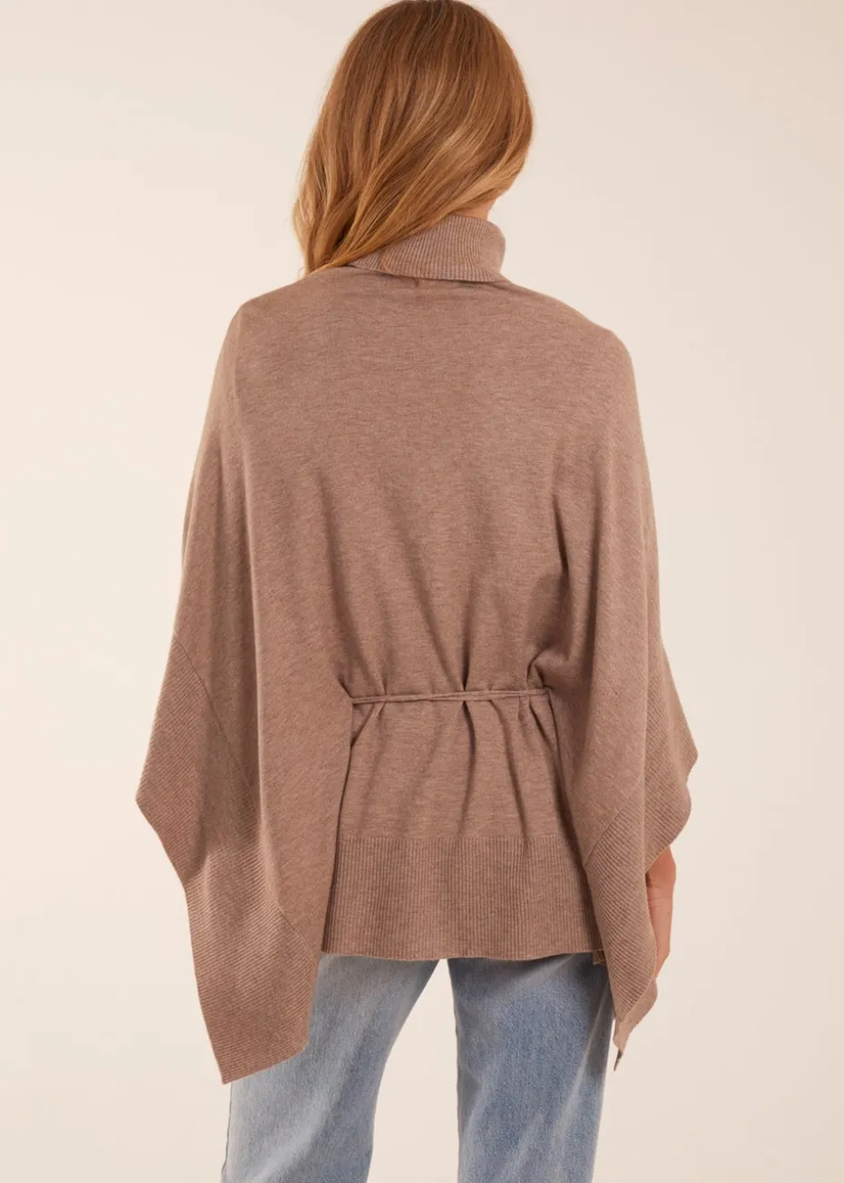 Blue Vanilla Roll Neck Drawstring Poncho