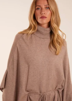 Blue Vanilla Roll Neck Drawstring Poncho