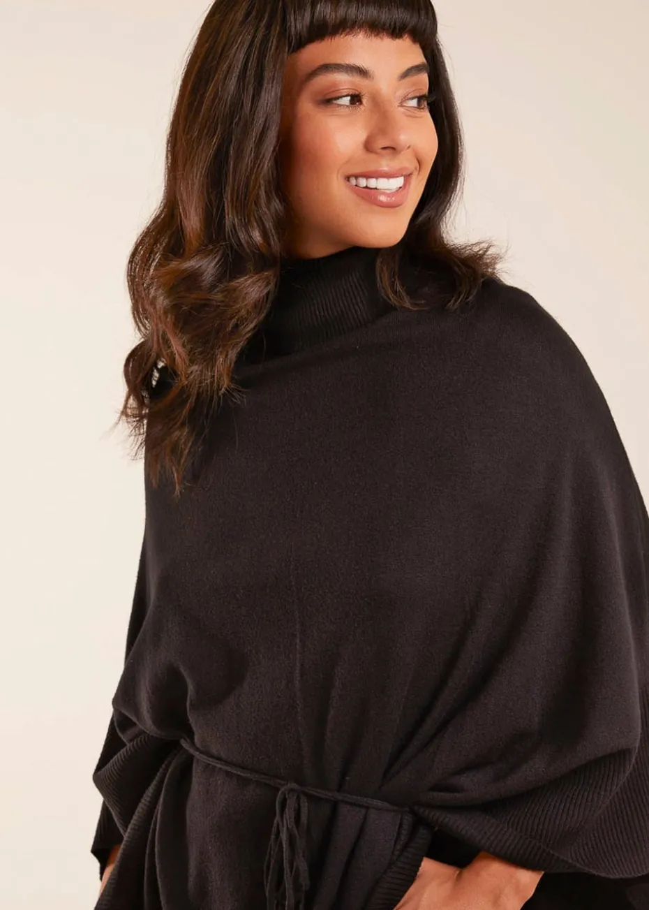 Blue Vanilla Roll Neck Drawstring Poncho