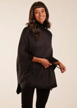 Blue Vanilla Roll Neck Drawstring Poncho