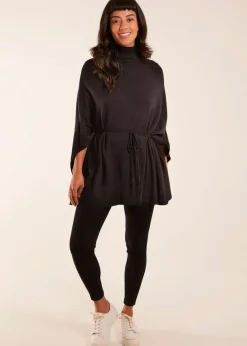 Blue Vanilla Roll Neck Drawstring Poncho