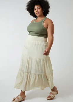 Blue Vanilla Stone Curve Tiered Shirred Maxi Skirt