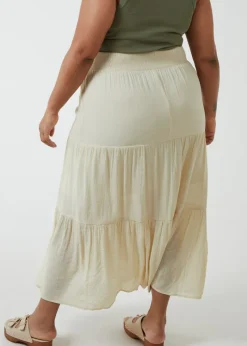 Blue Vanilla Stone Curve Tiered Shirred Maxi Skirt