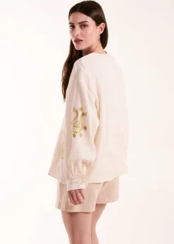 Blue Vanilla Stone Embroidered Cheesecloth Top