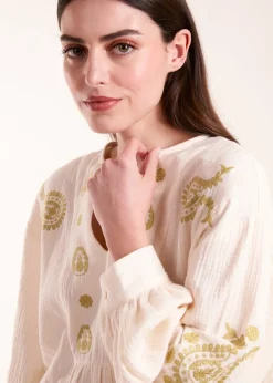 Blue Vanilla Stone Embroidered Cheesecloth Top