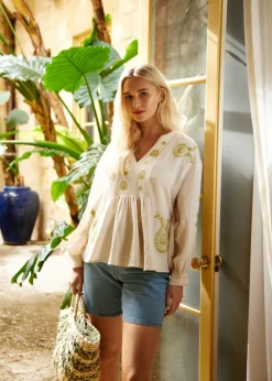 Blue Vanilla Stone Embroidered Cheesecloth Top