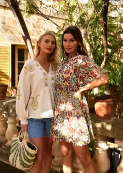 Blue Vanilla Stone Embroidered Cheesecloth Top