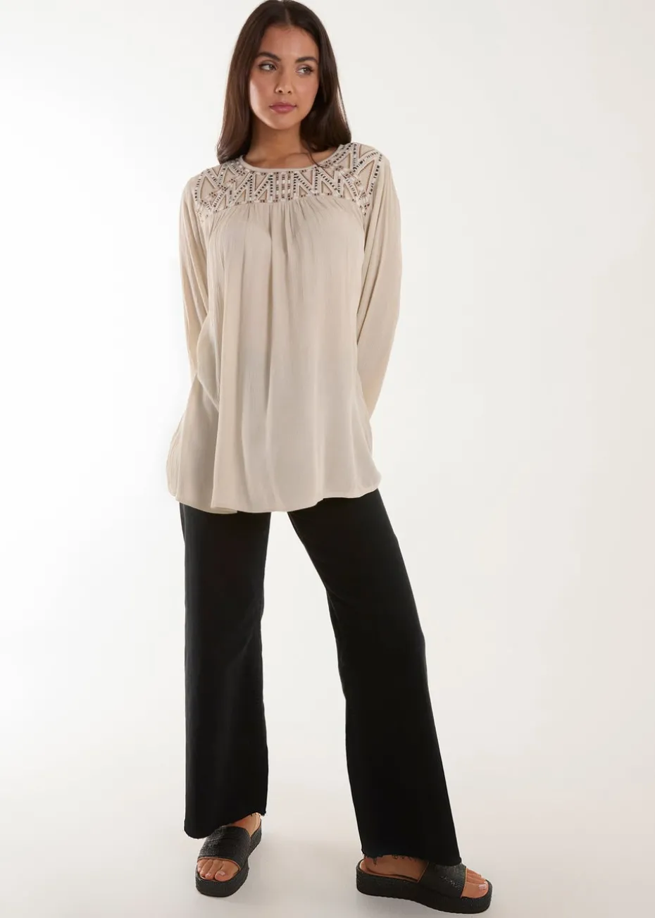 Blue Vanilla Stone Embroidered Top