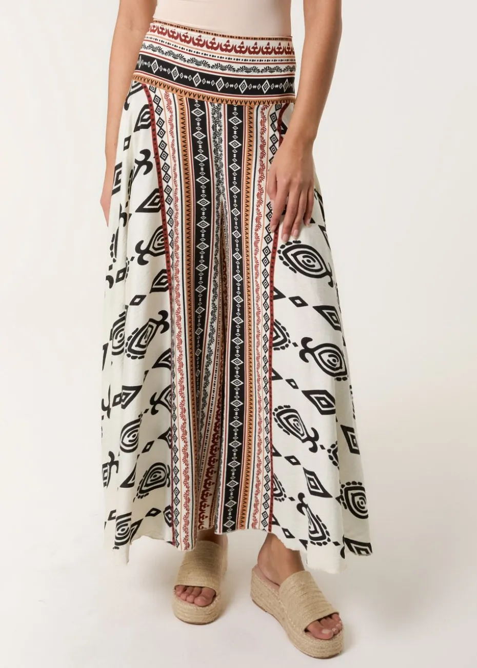 Blue Vanilla Stone Flared Skirt With Geometric Print