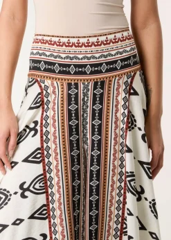 Blue Vanilla Stone Flared Skirt With Geometric Print