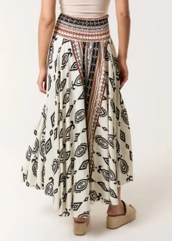 Blue Vanilla Stone Flared Skirt With Geometric Print