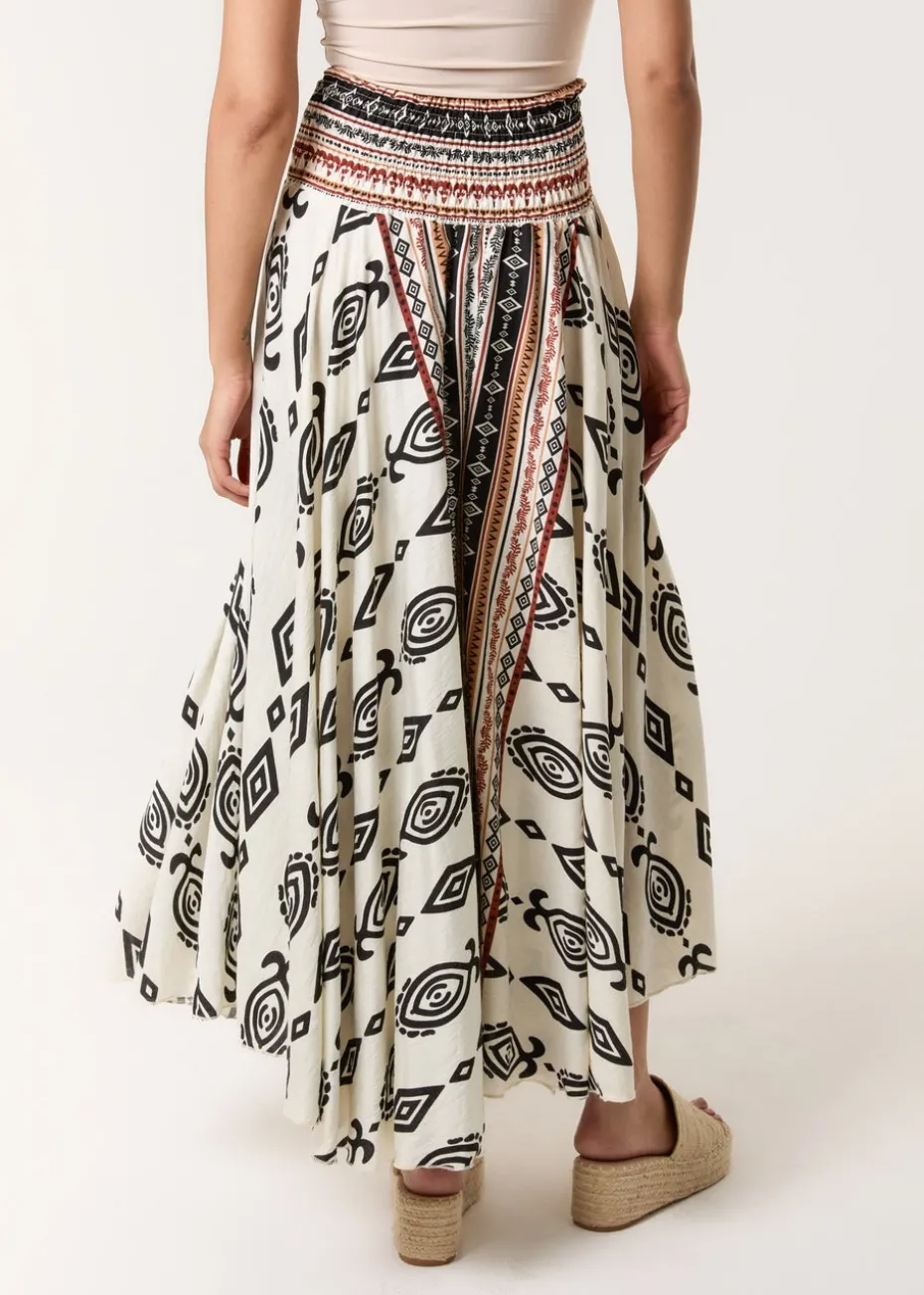 Blue Vanilla Stone Flared Skirt With Geometric Print