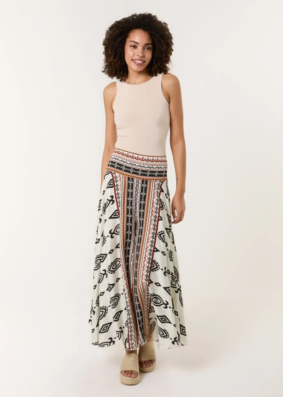 Blue Vanilla Stone Flared Skirt With Geometric Print