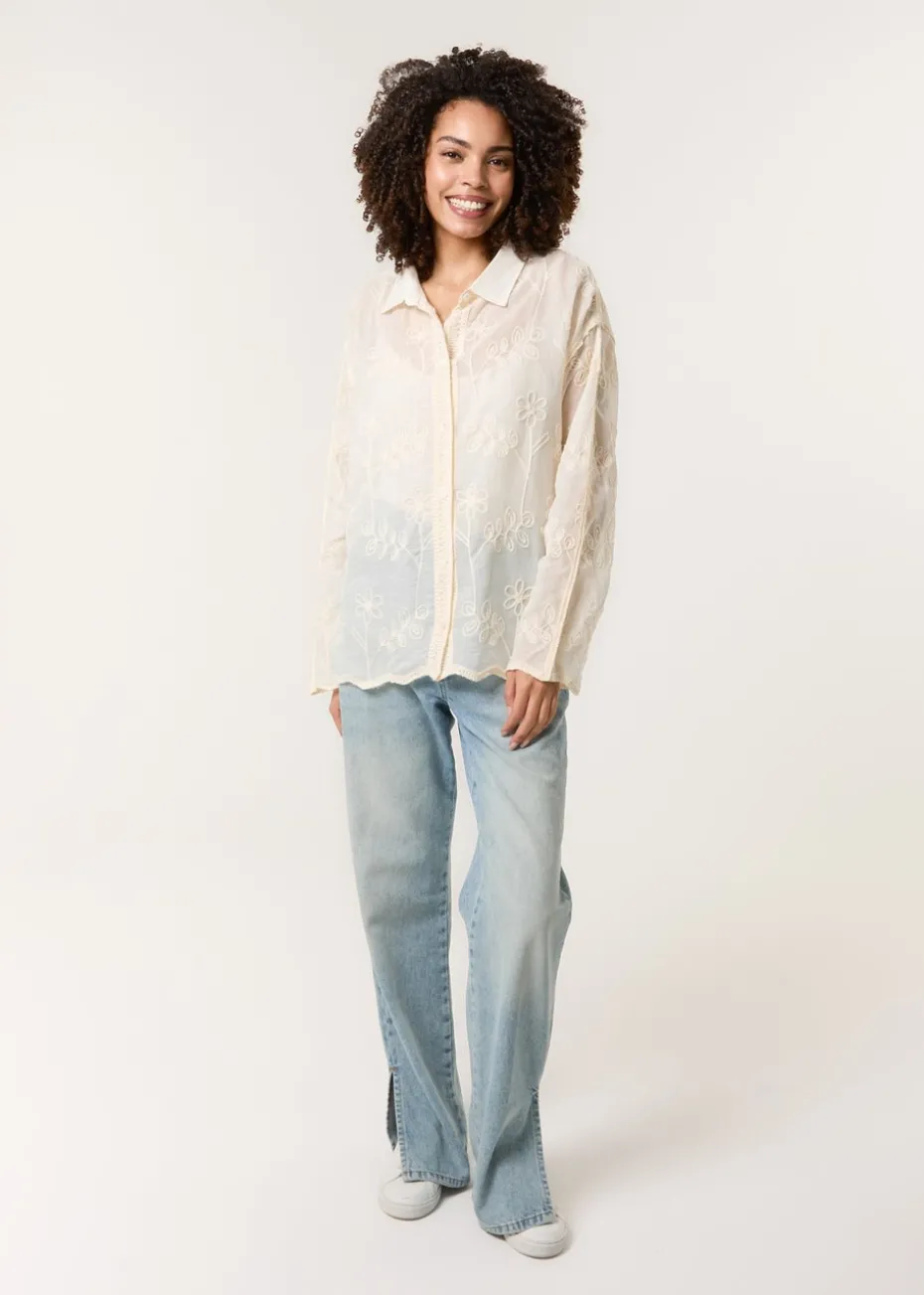 Blue Vanilla Stone Flower Print Shirt