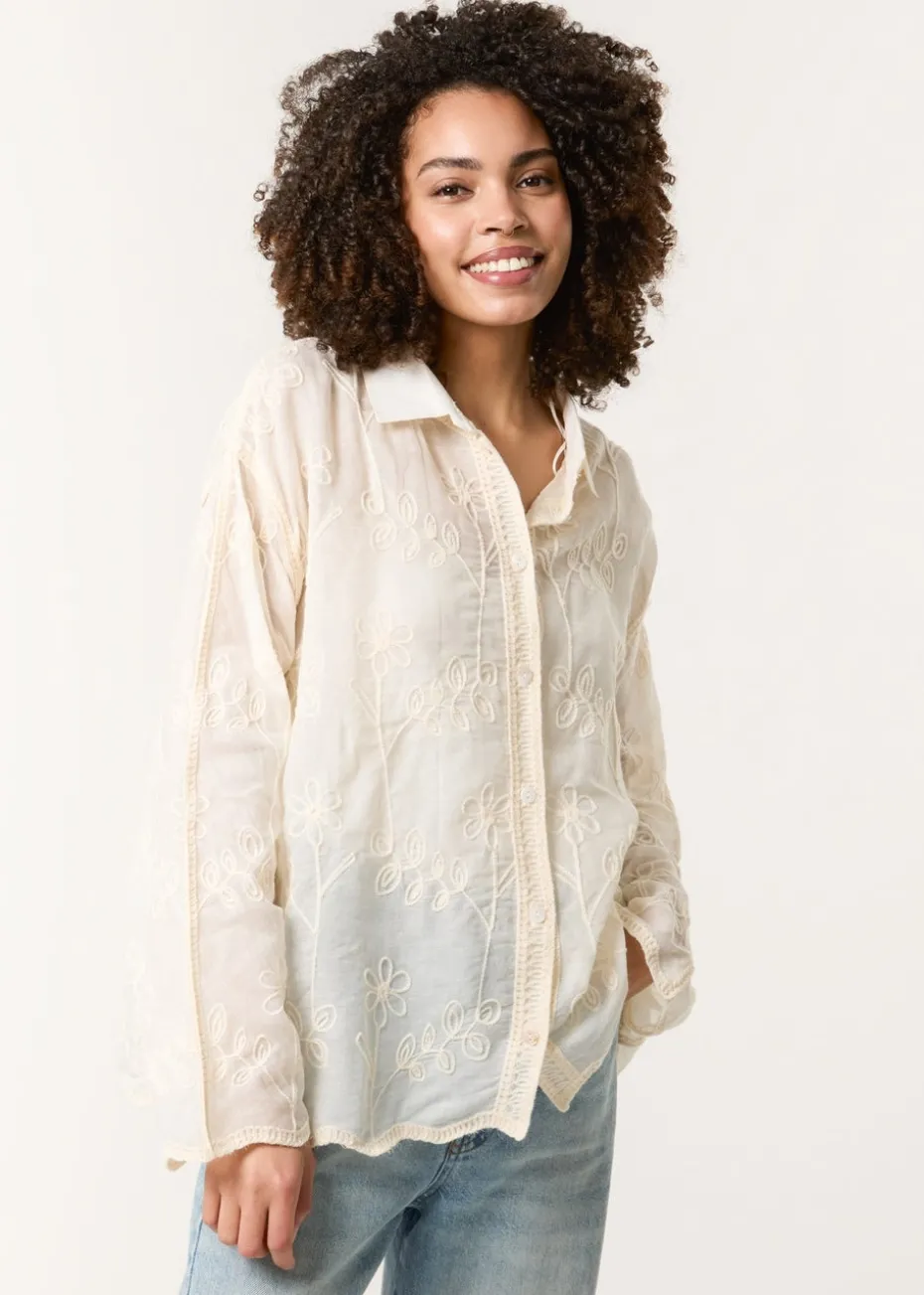 Blue Vanilla Stone Flower Print Shirt