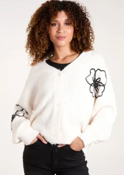 Blue Vanilla Stone Flower Embroidery Cardigan