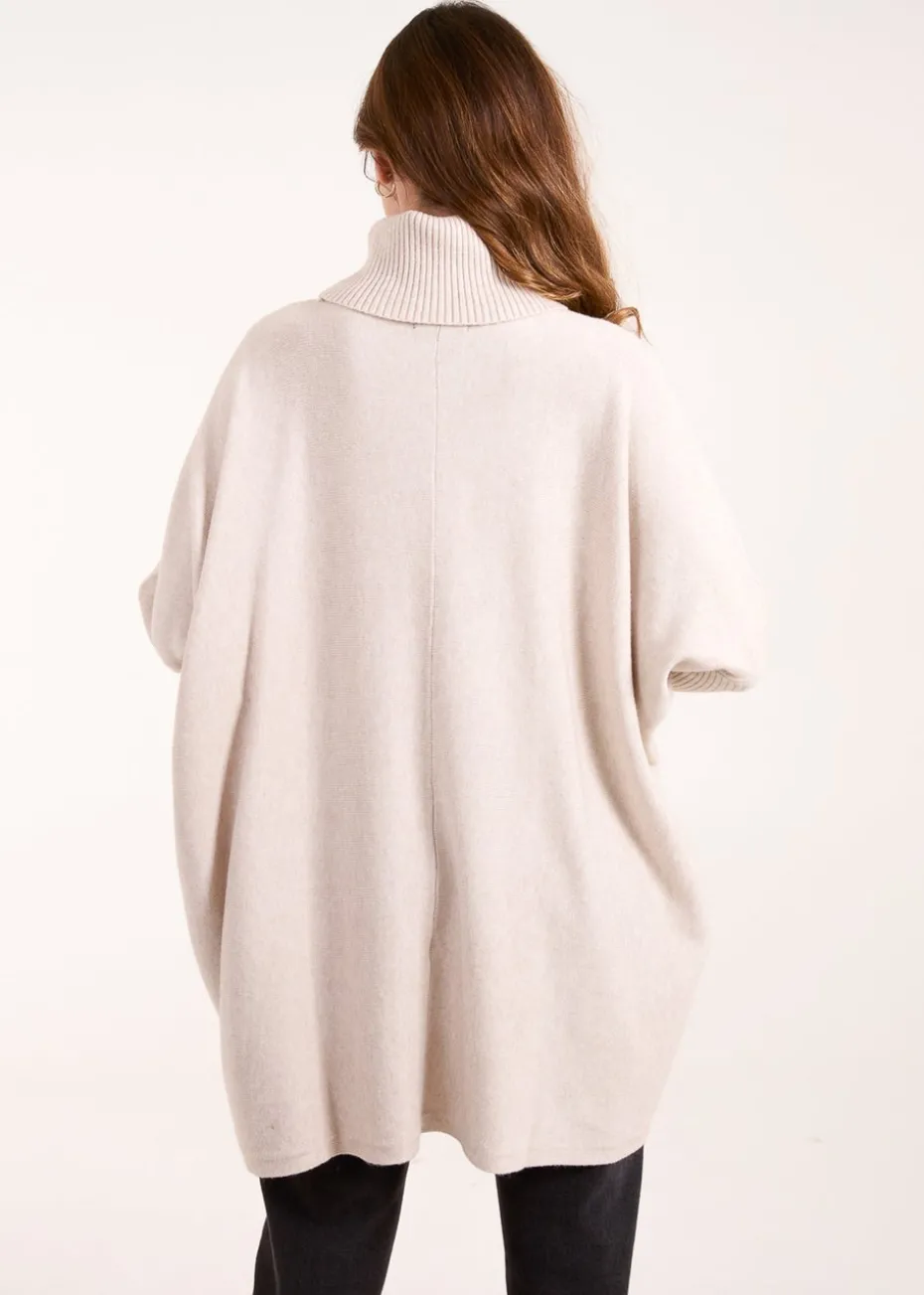 Blue Vanilla Stone Roll Neck Pocket Jumper