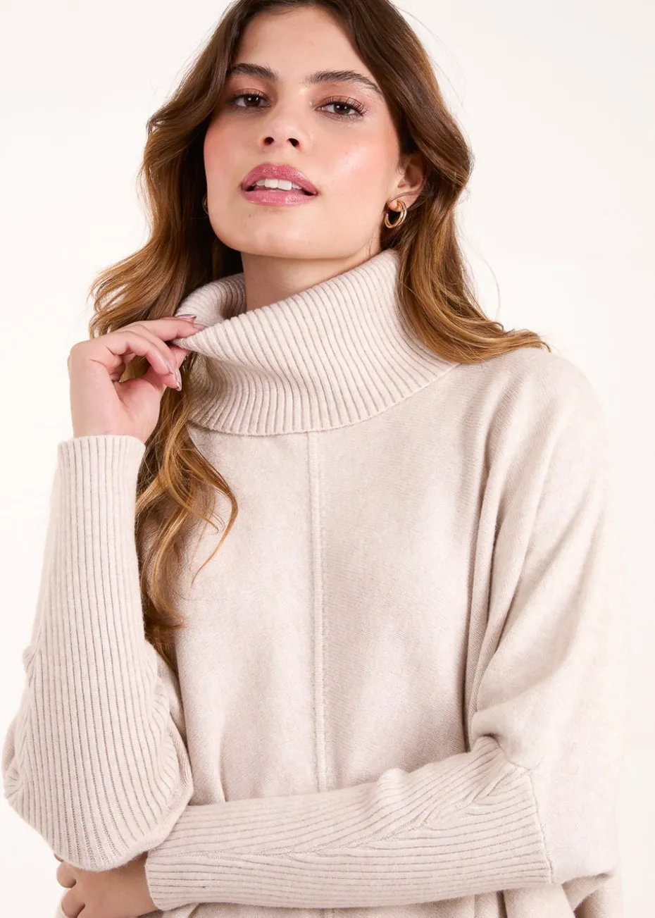 Blue Vanilla Stone Roll Neck Pocket Jumper